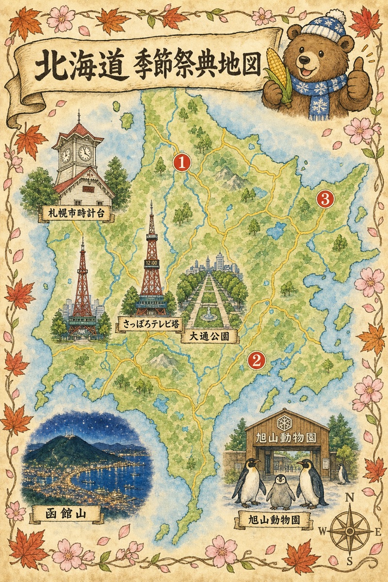 北海道 季節祭典地圖